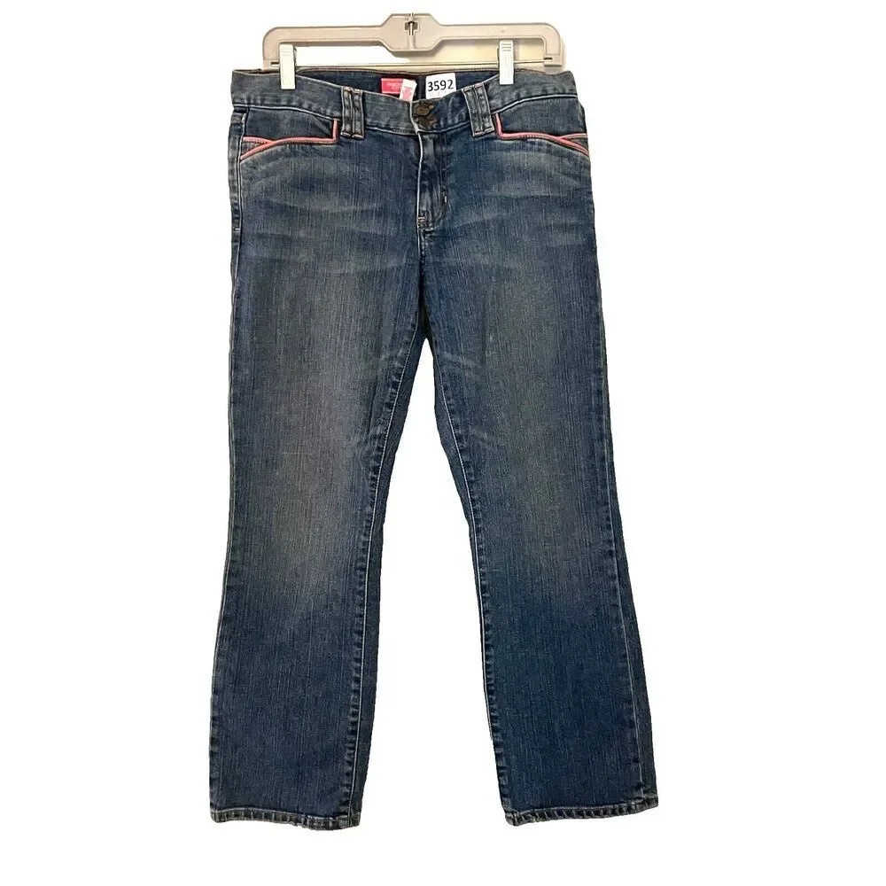 Vtg Y2K Abercrombie & Fitch Women Blue Straight Jeans 6 Denim Pink Trim Stretch
